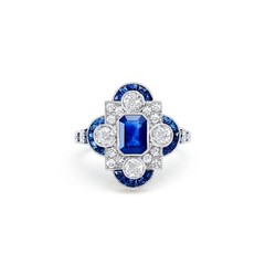 Art Deco Style Sapphire Lab Created Diamond Women’s Engagement 925 Silver Ring