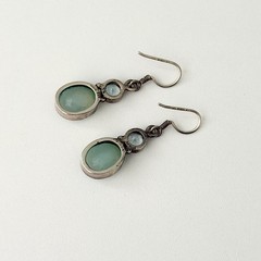 925 Sterling Silver Genuine Blue Topaz & Chalcedony Vintage Dangle Earrings