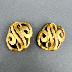 Vintage Erwin Pearl Earrings Sculptural Matte Gold Tone Clip Ons Signed PEP
