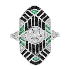 Vintage Art Deco Style Lab Created Diamond Engagement 14K White Gold Finish Ring
