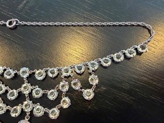Vtg Open Back Crystal Clear Festoon Necklace Bezel Tier Tiered Set Drop 15.5”