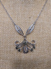 Vintage Sorrento Sterling Silver Filigree Necklace Green Rhinestones 16”