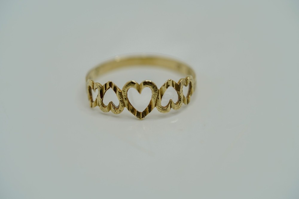 Vintage 1990s 10k Diamond Cut Heart Ring Size 7.25 0.89g