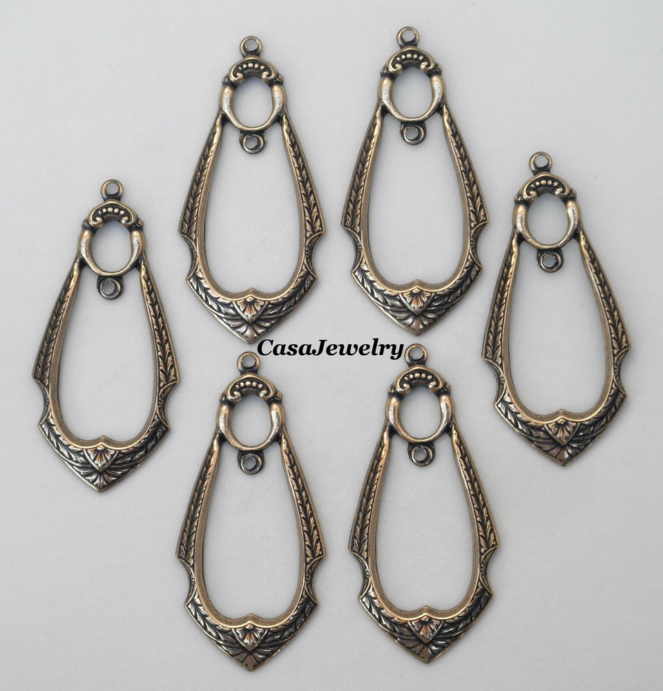 #1128 ANTIQUED GOLD OPEN DROP W/CENTER STATION & TOP HANG RING – 6 Pc Lot