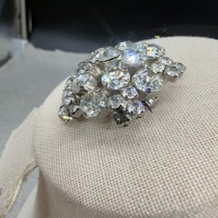 Vintage Brooch Domed Silver Tone Crystal Rhinestones 1.75 Inches