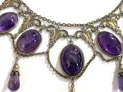 ANTIQUE VICTORIAN STERLING SILVER GILT LARGE AMETHYSTS NECKLACE CHOCKER