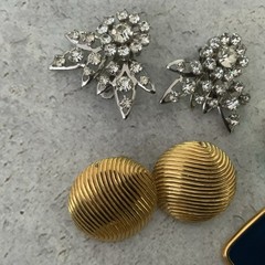 Vintage Clip On Earring Lot Monet Gold Tone Rhinestone Enamel Pairs