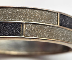 Black Silver Druzy Geometric Clamper Bracelet Gold Tone 7.5 In Hinged Vintage