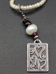 Vintage Necklace Sterling Silver Hearts Pearls Red Beads Love Valentines Day