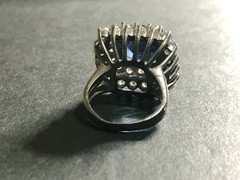 Vtg STATEMENT! 10ct Cornflower-Blue SAPPHIRE & DIAMOND QUARTZ Halo Sterling Ring
