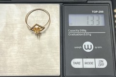 ATQ Vtg 10k Yellow Gold Diamond Ring Brooch Conversion Flower in Square sz 10
