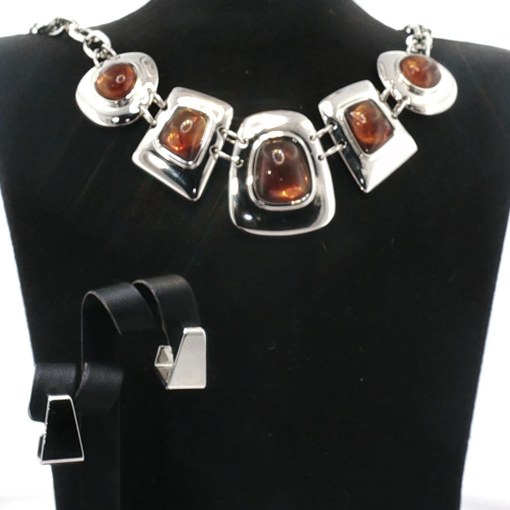Vintage Amber Cabochon Jewelry Set — Kiam Family Necklace & Earrings
