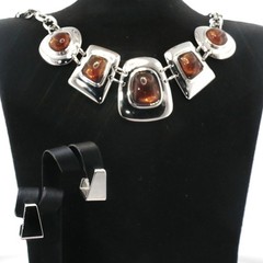 Vintage Amber Cabochon Jewelry Set — Kiam Family Necklace & Earrings