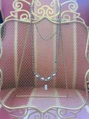 Vintage 1950s Rhinestone Bib Necklace with Marquise Faux Pearls & Pearl Drop