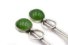 Soviet VTG old Ukraine earrings Sterling SILVER 925 stone green nephritis