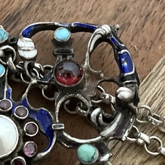 Antique Hermann Bohm AUSTRO HUNGARIAN Garnet Turquoise Silver Pendant Necklace