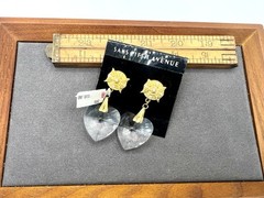 Vtg Gold RO-DO Earrings Crystal Hearts Rhinestones 90s $110 Saks Inventory KN