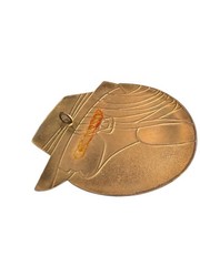 Vintage Gold Tone Art Deco Pendant Brooch Earring Set Ladies Profile Geometric