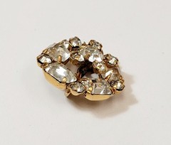 Vintage Schreiner Clear Rhinestone Layered Button Bar Shank Gold Tone