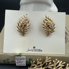 NWT VTG 1950s-1960s CROWN TRIFARI Gold-tone Branch Brooch Earrings Set Jewelry