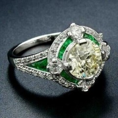 2Ct Art Deco Style Lab Created Diamond & Emerald Wedding 14K White Gold FN Ring
