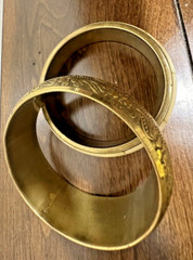 Vintage 1″ Brass Engraved Bangle & 1/2″ Bone And Brass Bangle Boho Chic Bracelet