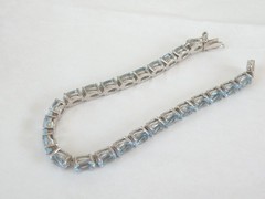 Sterling Silver 925 Natural Heated Blue Topaz Tennis Line Bracelet 7.5″