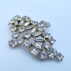 Vintage Art Deco Rhinestone Crown Brooch Old Hollywood Regency Tiara Royalcore