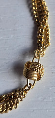Vintage Monet Gold Tone Triple Chain Knotted Gold Tone Beads Station Necklace