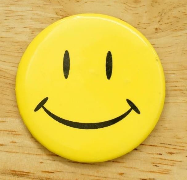 Vintage Hippie Festival Pinback Button Metal 1970s Era Smiley Face 2.25″