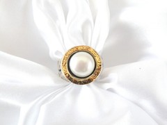 Modernist Sterling Silver 925 w 14K Gold Chunky Pearl Ring FITS Size 6.5
