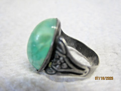 VINTAGE DARK GREEN MARKED STERLING SILVER JADE RING S-4.5