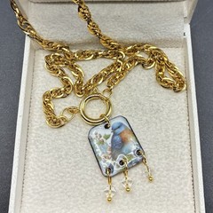 Hard to Find BLUEBIRD of Happiness, Vtg Gold Plated Rope Chain Necklace, OOAK