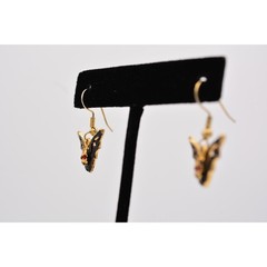 Vintage Black Bat Earrings Halloween Red Rhinestone Crystal 1990s BinAZ