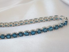 Vintage Sterling Silver 925 Natural Heated London Blue Topaz Tennis Bracelet