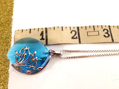 Vintage Blue Glass Necklace Sterling Silver 925 Silver Overlay