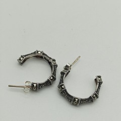 Vintage Judith Jack Sterling Silver 925 Marcasite Hoop Earrings