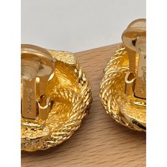 Vintage Christian Dior Rhinestone Rope Twist Knot Clip On Earrings Gold Tone
