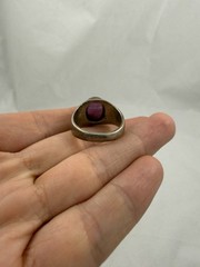 Vintage Sterling Silver 925 Cabochon Amethyst Ring Carved Inscribed Stone 8.5