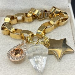 Vintage Charms on Chunky Rolo Links, Star, Rock Crystal, Rhinestones