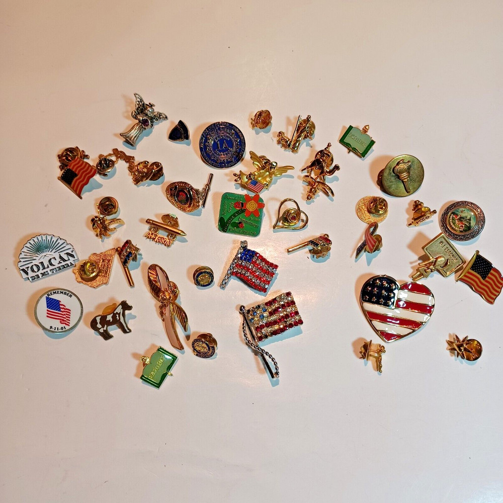 Assorted Lot of 41 Lapel Pins and Brooches AS IS 1 Lapel Pin Missing Back