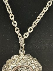 W. GERMANY Aluminum Necklace Pendant Silver Tone Palm Trees Beach 2-sided Hawaii