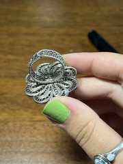 vintage sterling silver filigree flower ring adjustable italy size 7