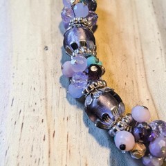 Vintage M&S Marks Spencer Lavender Glass Crystal Bead Cluster Necklace 17″-20″