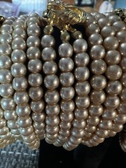 Lot Of 12 Piece Rose Gold Tone / Off- White Faux Pearl Gold Tone Clasp Bracelets