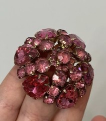 VTG Blush Pink Rhinestone Brooch Pin Big Domed Round Hollywood Regency Style Lg