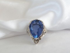 Vintage Sterling Silver 925 Large 10ct Natural Heated London Blue Topaz Ring 6