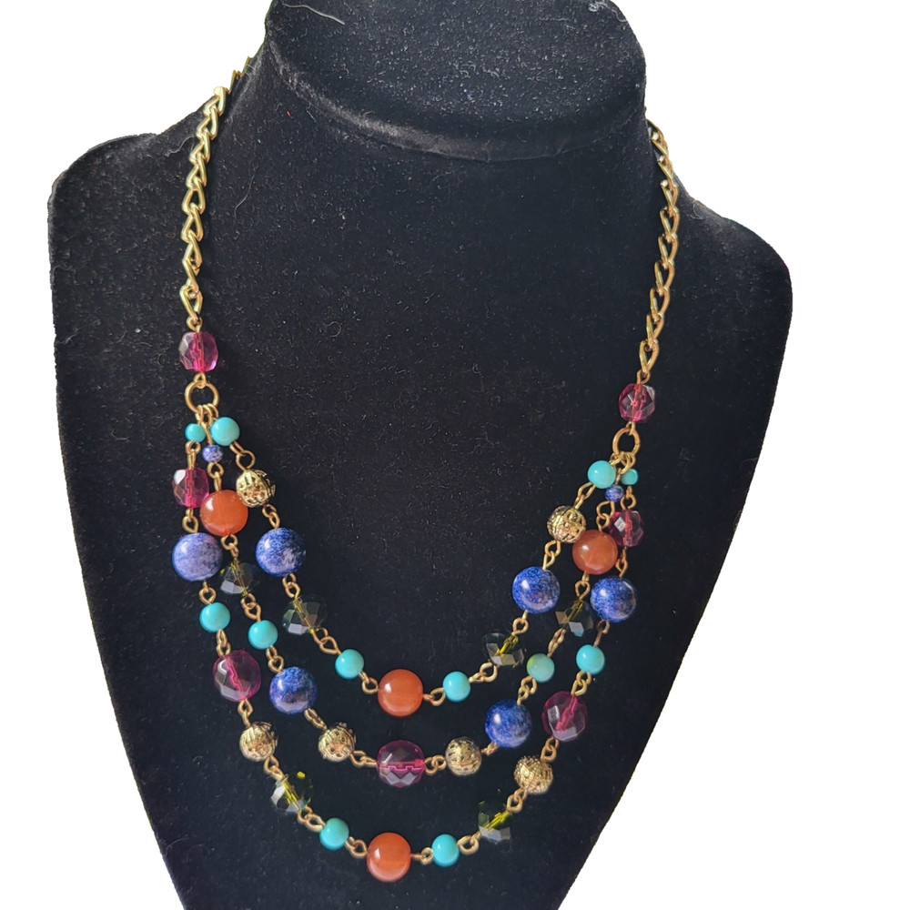 Multistrand Necklace Multicolored Bead Facets Round Made of Glass Plastic Metal