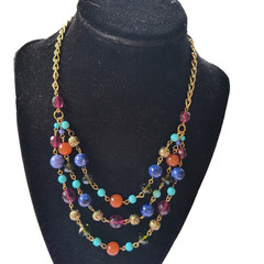 Multistrand Necklace Multicolored Bead Facets Round Made of Glass Plastic Metal