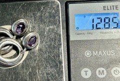Vntg Sterling Door Knocker Dangle Post Earrings Purple Glass Cabochon 12.85 G